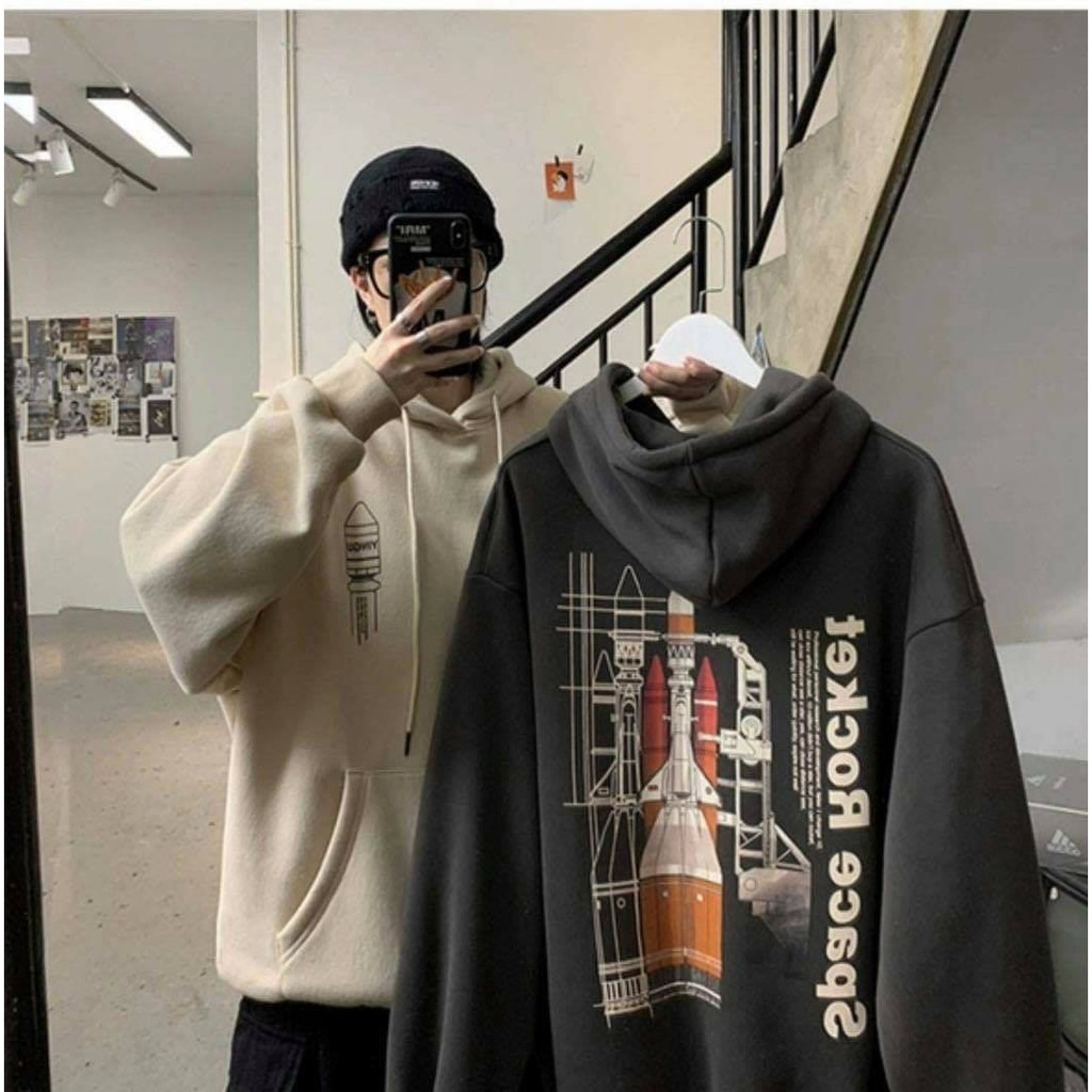 Áo Hoodie Nỉ Bông Space Rocket Chui Đầu Unisex Thu Đông | BigBuy360 - bigbuy360.vn