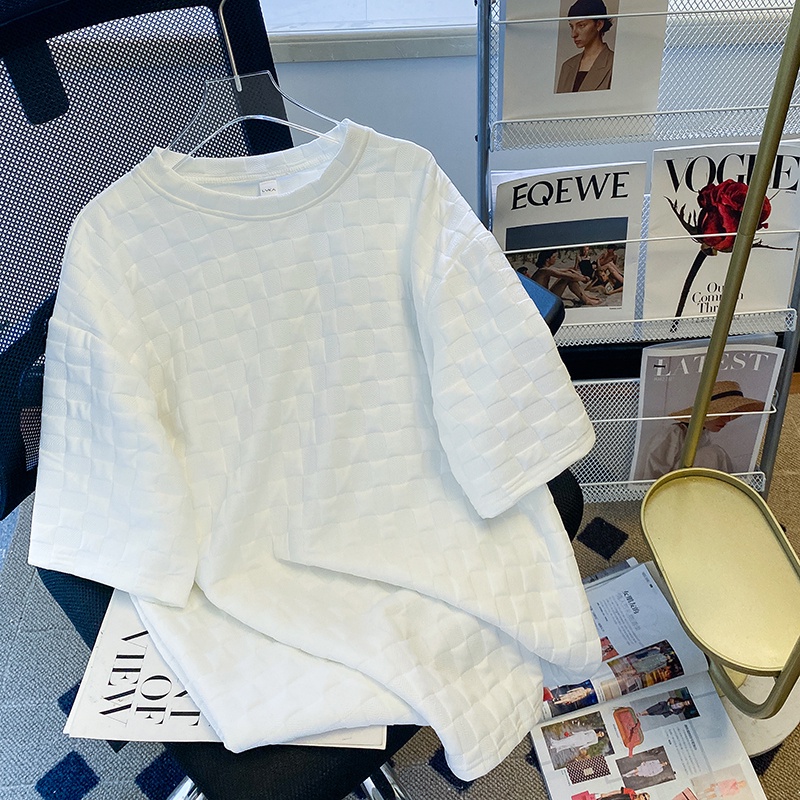 ZHELIHANGFEI Áo Thun Ngắn Tay Dáng Rộng Họa Tiết Ca Rô Xinh Xắn Dễ Phối Đồ