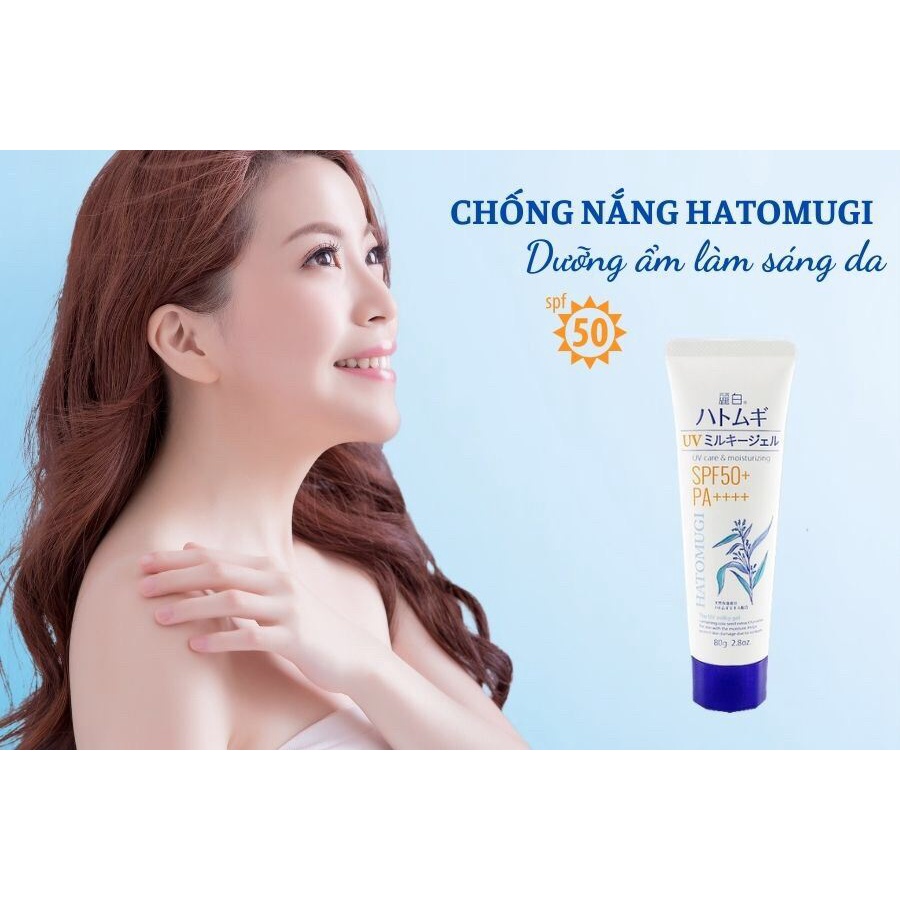 Kem chống nắng dưỡng ẩm và làm sáng da Hatomugi SPF50+ PA++++ Nhật Bản 80g - QPEESTORE