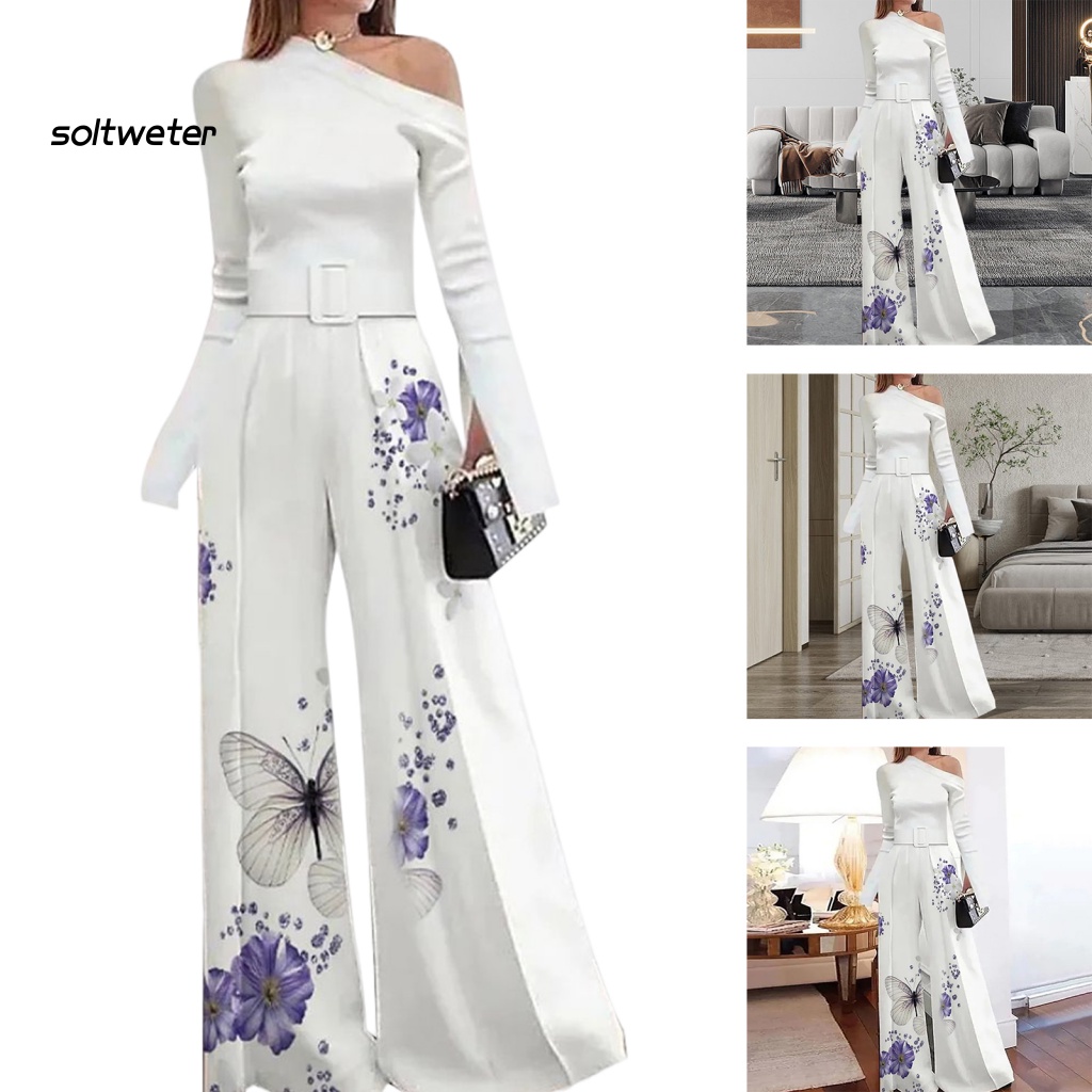 St Bộ Áo Liền Quần Ống Rộng Cổ Xiên Trang Trọng Dễ Phối Đồ Cho Nữ