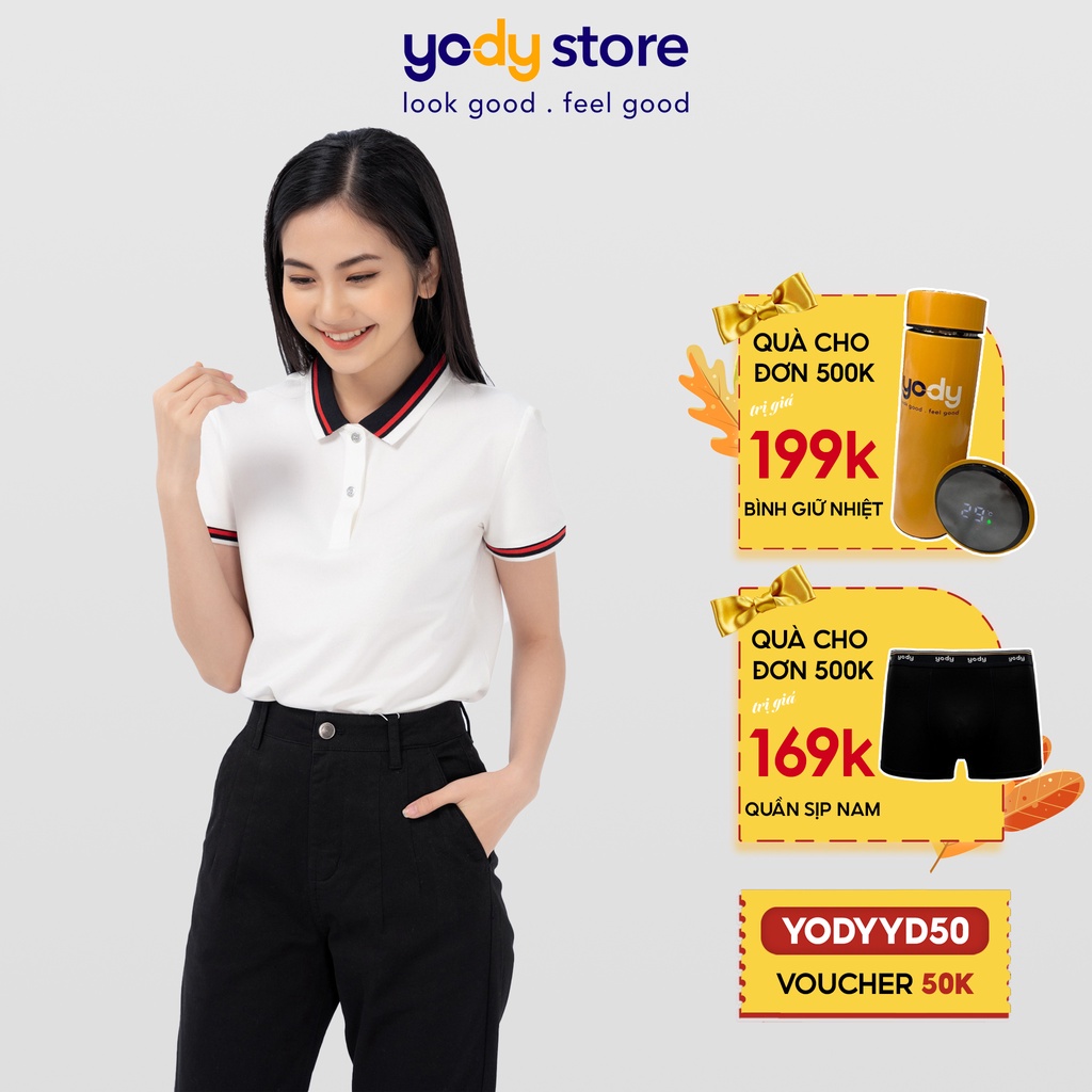 Áo polo nữ mắt chim phối bo 02 YODY, ngắn tay cổ phối bo chất liệu đẹp - APN3706