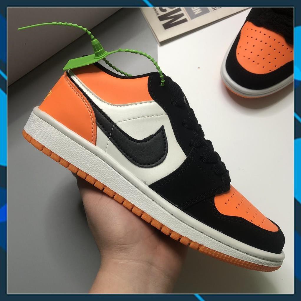 Giày Jordan 1, Giày Sneaker JD1 Low Cổ Thấp Màu Cam Móc Đen, Da Lộn Đế Khâu Full Size 36 43 | JDCD008