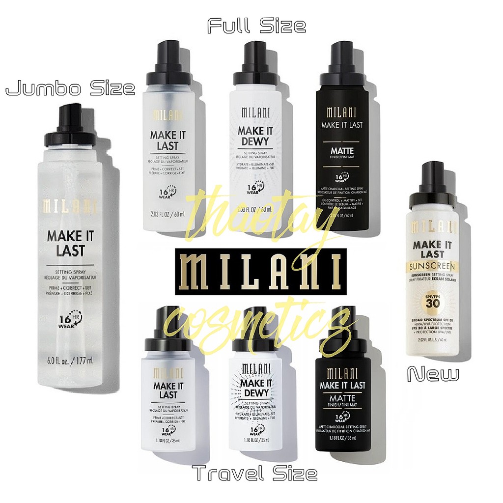 Xịt khóa nền giữ lớp trang điểm MILANI Make It Last/Dewy/Matte/Sunscreen SPF30 Setting Spray (60ml)