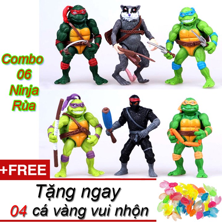 Combo 6 mô hình nhân vật Ninja Rùa cao 12cm tặng kèm cá vàng vui nhộn