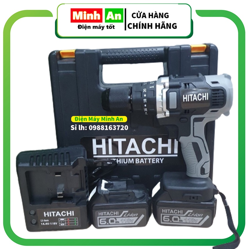 Máy khoan pin, máy khoan cầm tay bắn vít đầu 13mm HITACHI 118V pin khủng 10cell siêu khỏe bảo hành 12thg