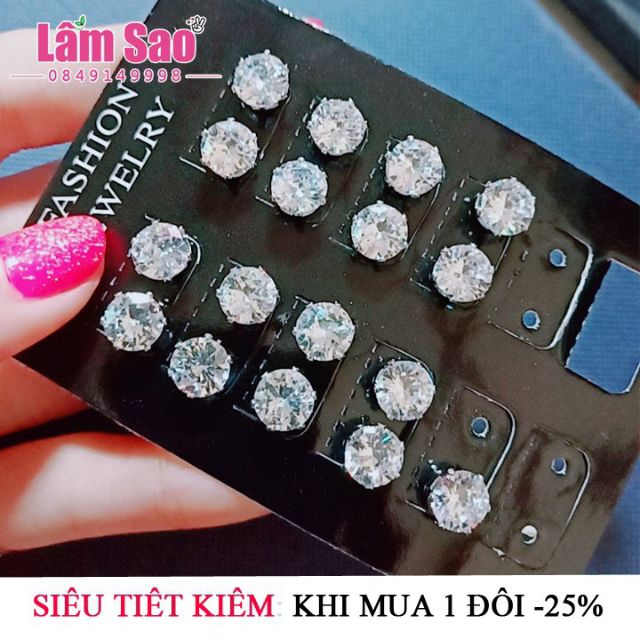 Bông tai nam / Nữ inox nụ hạt đá to đẹp Trắng Sáng - shop ánh sao