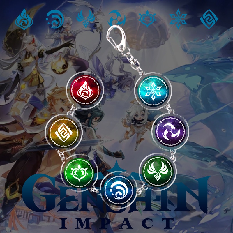Móc khóa hình nhân vật game Genshin Impact Vision Lnazuma Ganyu Keqing Wendi họa tiết phát sáng