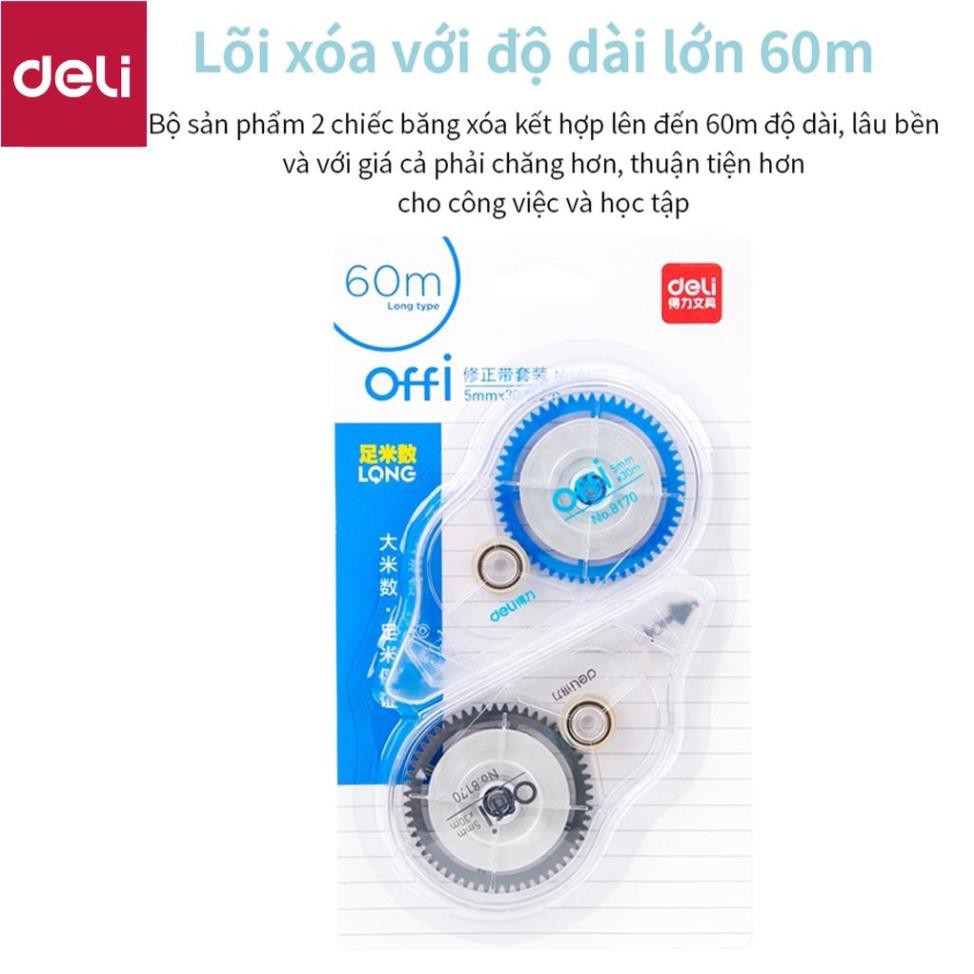 Set bút xóa băng cao cấp Deli Dài 30m/c - 2 chiếc/vỉ - 8170 [Deli]