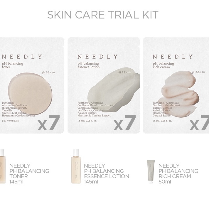 Bộ 3 tiện lợi chăm sóc dưỡng da NEEDLY PH Balancing Toner/ Lotion/ Cream Skin Care Trial Kit_Set gồm 21 gói