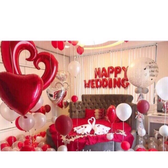 Sét Trang Trí Phòng Cưới Tong Đỏ Trắng