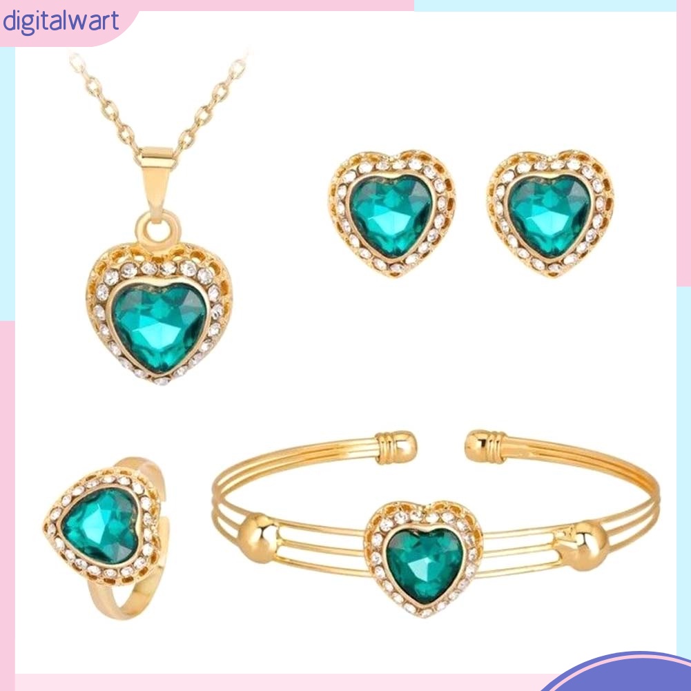 Bộ Trang Sức Mặt Trái Tim Đính Đá Thời Trang Cho Nữ