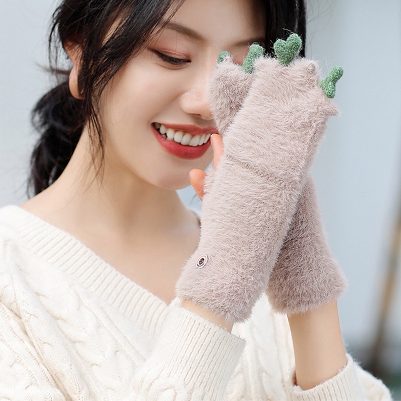 Găng Tay Len Hở Ngón Thời Trang Cho Nữ