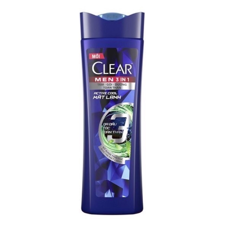 Dầu tắm gội Clear Men 3 in 1 Tắm + Gội + Dưỡng mát lạnh bạc hà 140g ( hàng khuyến mãi) | BigBuy360 - bigbuy360.vn