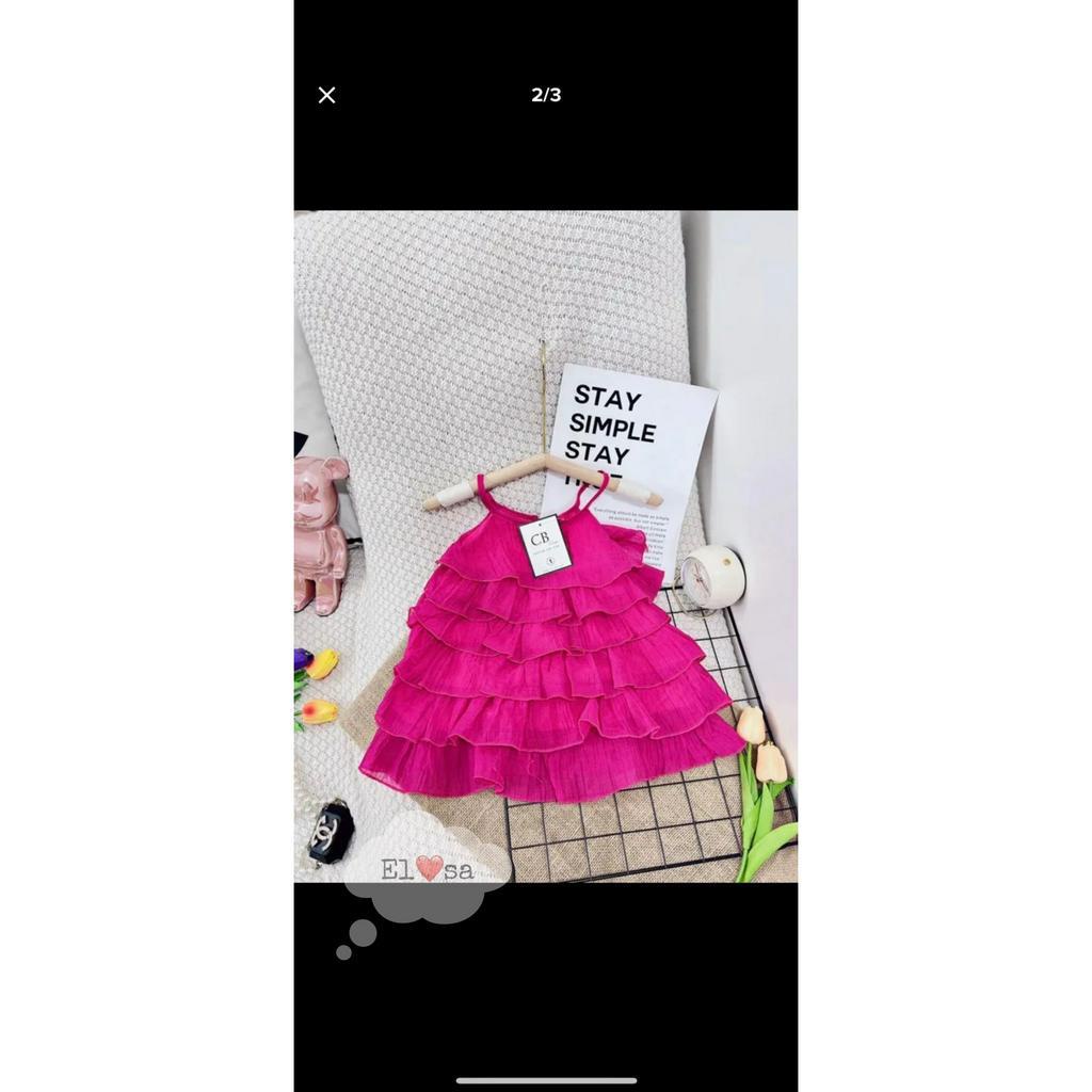 VÁY BÉ GÁI-- VÁY MAXI  6 TẦNG CỐM- HỒNG 8-30KG annakids