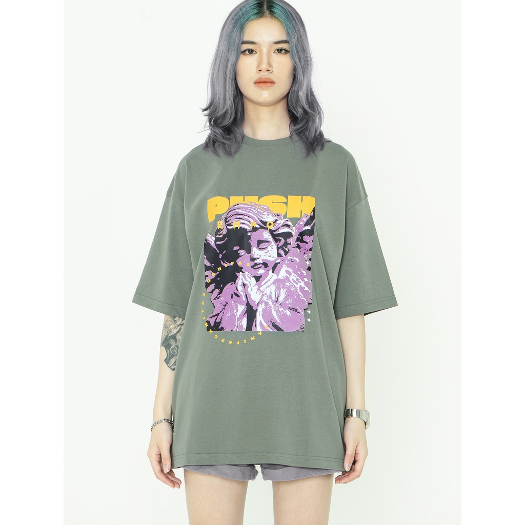 Áo phông unisex Canifa Z nam nữ form rộng tay lỡ cổ tròn cotton màu đen trắng xám - 5TS22S026