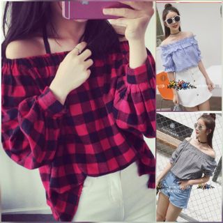 Áo sơ mi kẻ hở vai