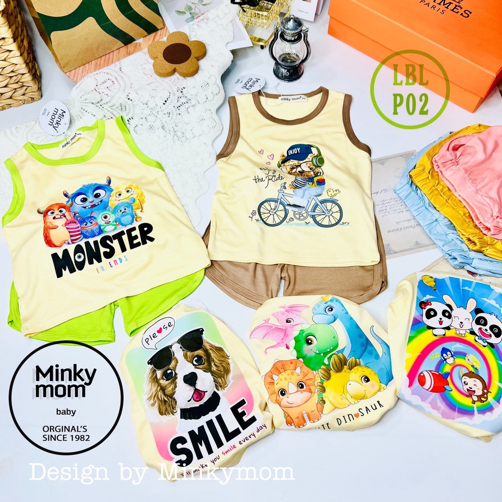 BỘ THUN LẠNH 3 LỖ IN HÌNH MONSTER đáng yêu MINKY MOM LOẠI 1 cho bé trai bé gái từ 8-28kg