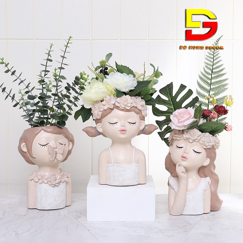 Lọ Cắm Hoa, Bình Hoa Cô Gái Độc Đáo Cao 27Cm Trang Trí Bàn Trà Kệ Tủ Decor Chụp Ảnh DG-18