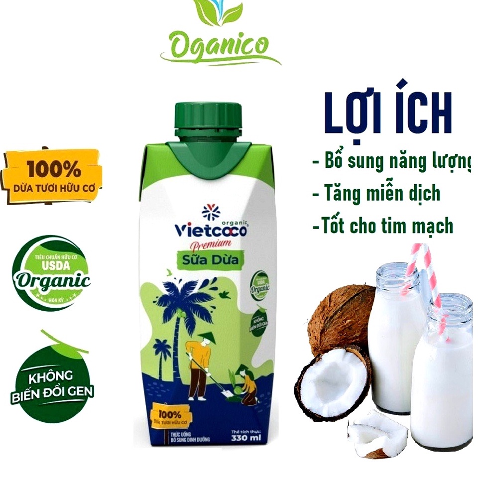 1 thùng ( 12 hộp) Sữa dừa Hữu Cơ Vietcoco hộp 330ml - Organic Coconut Milk OGANIC