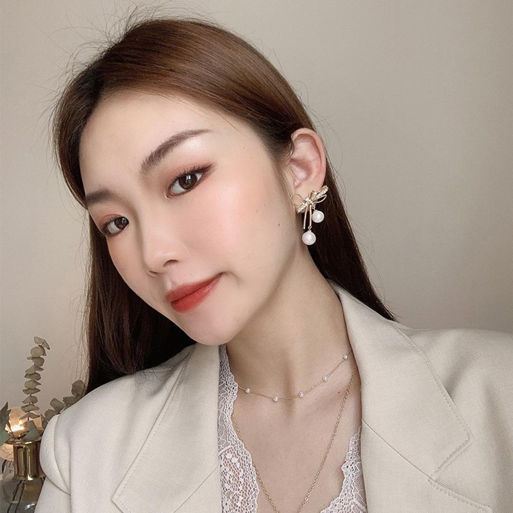 Bông Tai Hình Nơ Bằng Kim Loại Phong Cách Hàn Quốc Thanh Lịch