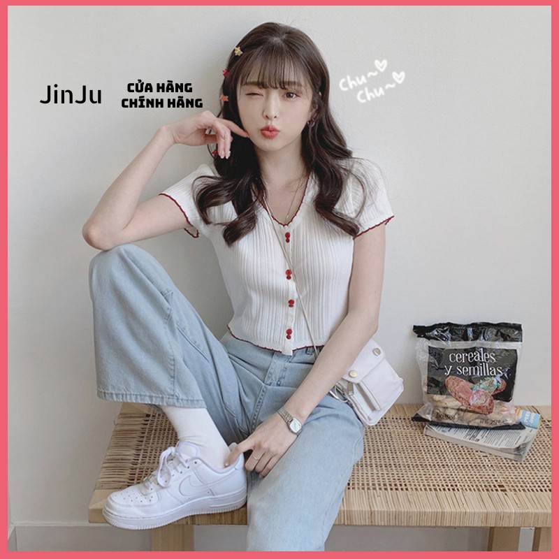 Áo croptop nữ, áo croptop kiểu dáng ôm hàn quốc tay ngắn chất len tăm co dãn one size-JinJu | BigBuy360 - bigbuy360.vn