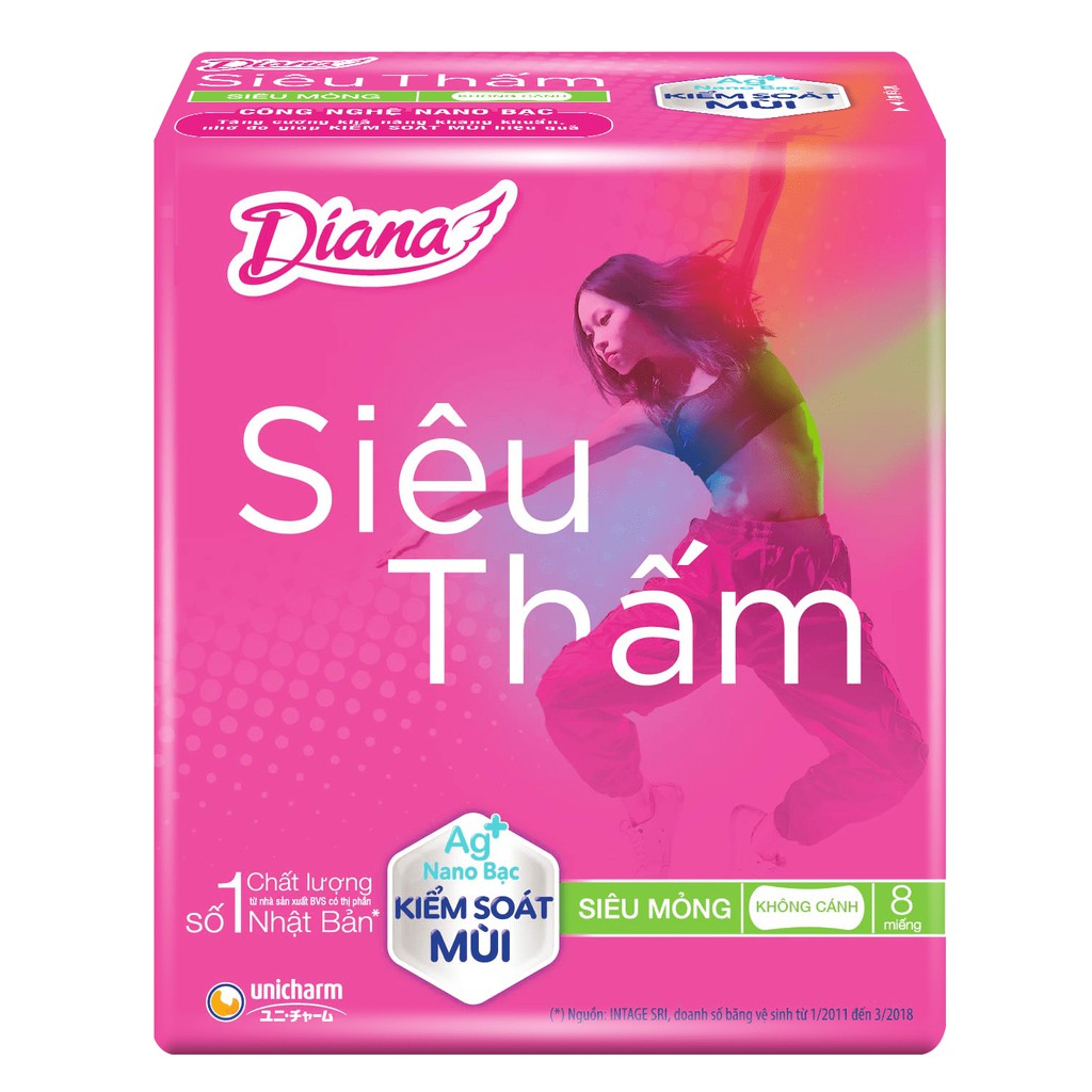 Combo 6 gói BVS Diana siêu thấm siêu mỏng có cánh và không cánh 8 miếng/gói