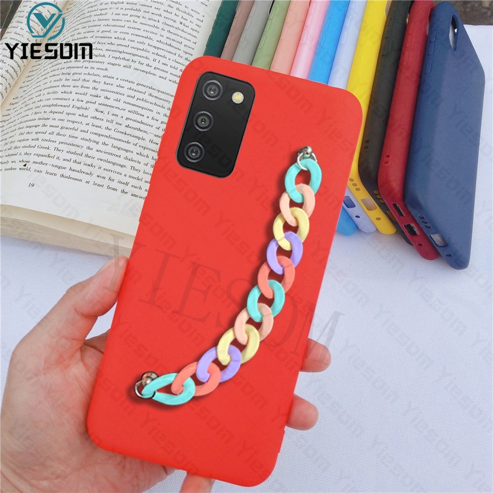 Ốp Điện Thoại TPU Mềm Màu Kẹo Có Dây Đeo Tay Cho Samsung Galaxy A03S A03 A02S A02 A01