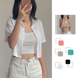 LOVI SHOP - Set áo croptop sơ mi+ áo hai dây basic thun tăm gân mềm LOVI