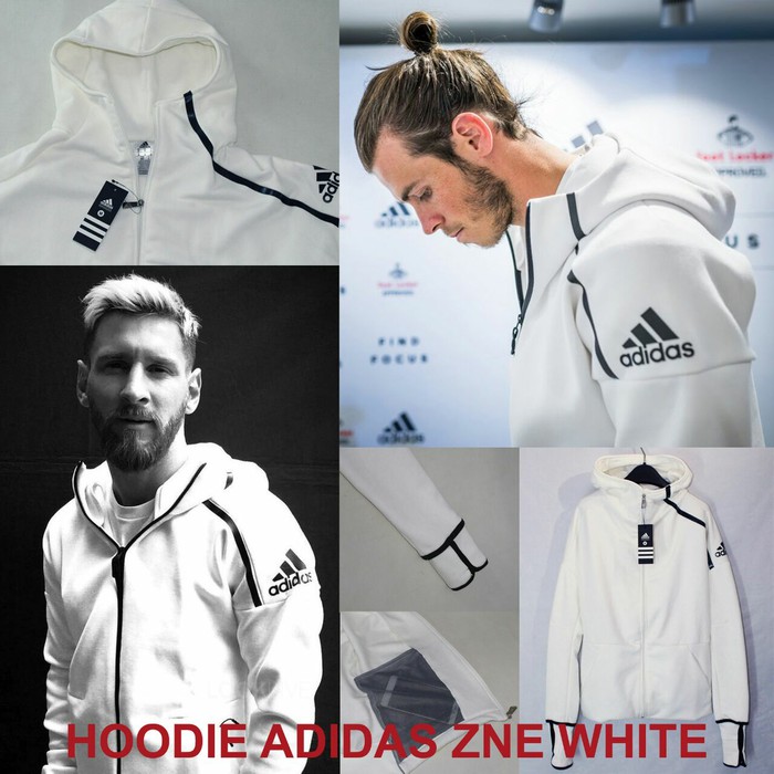 Áo Khoác Hoodie Màu Trắng In Logo Adidas Năng Động Thời Trang