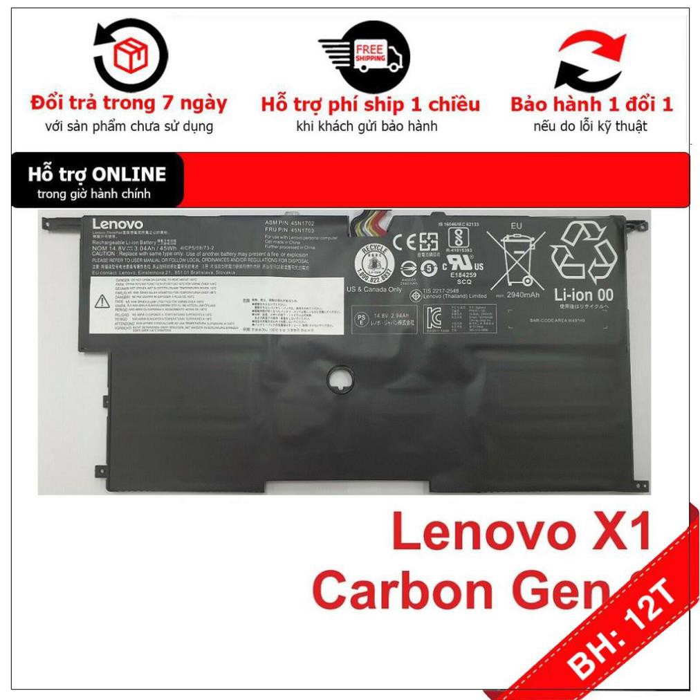 [BH12TH] Pin  Laptop Lenovo ThinkPad X1 Carbon Gen 2 Gen 3 Mã Pin 45N1702 45N1703 Loại 45Wh Năm 2014 - Hàng Zin Hãng