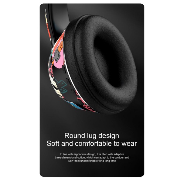 Tai nghe chụp tai không dây L750 kết nối Bluetooth 5.1 họa tiết graffiti có míc thời trang