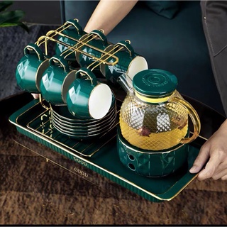 Bộ trà khay ấm kèm đế nến cao cấp