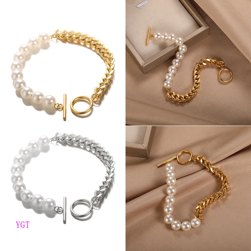 Ygt Vòng Tay Dây Xích Đính Ngọc Trai Nhân Tạo Bằng Thép Không Gỉ Thời Trang Cho Nữ