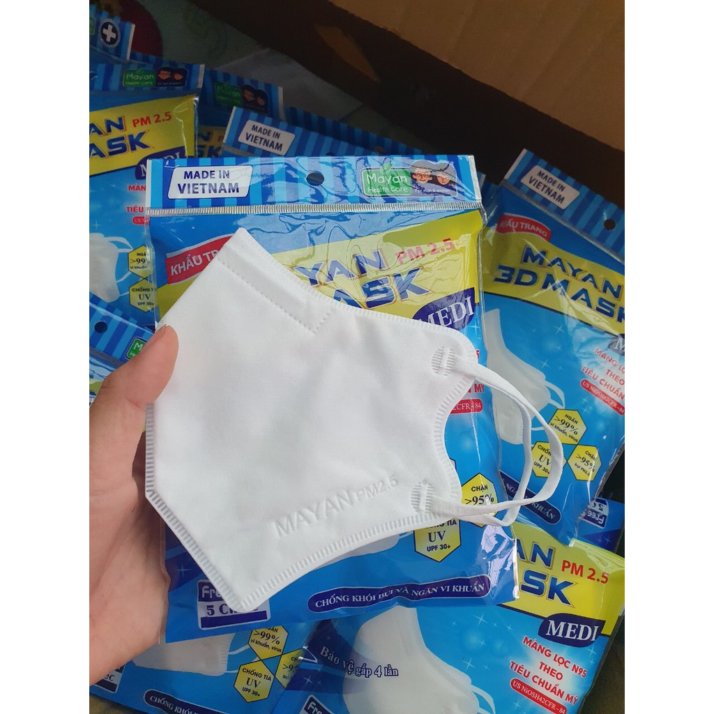 5 CÁI KHẨU TRANG MAYAN 3D MASK N95 (MÀU TRẮNG,HÀNG VIỆT NAM CHẤT LƯỢNG)-có chữ MAYAN pm 2.5 hoặc pm2.5 trên từng cái | BigBuy360 - bigbuy360.vn