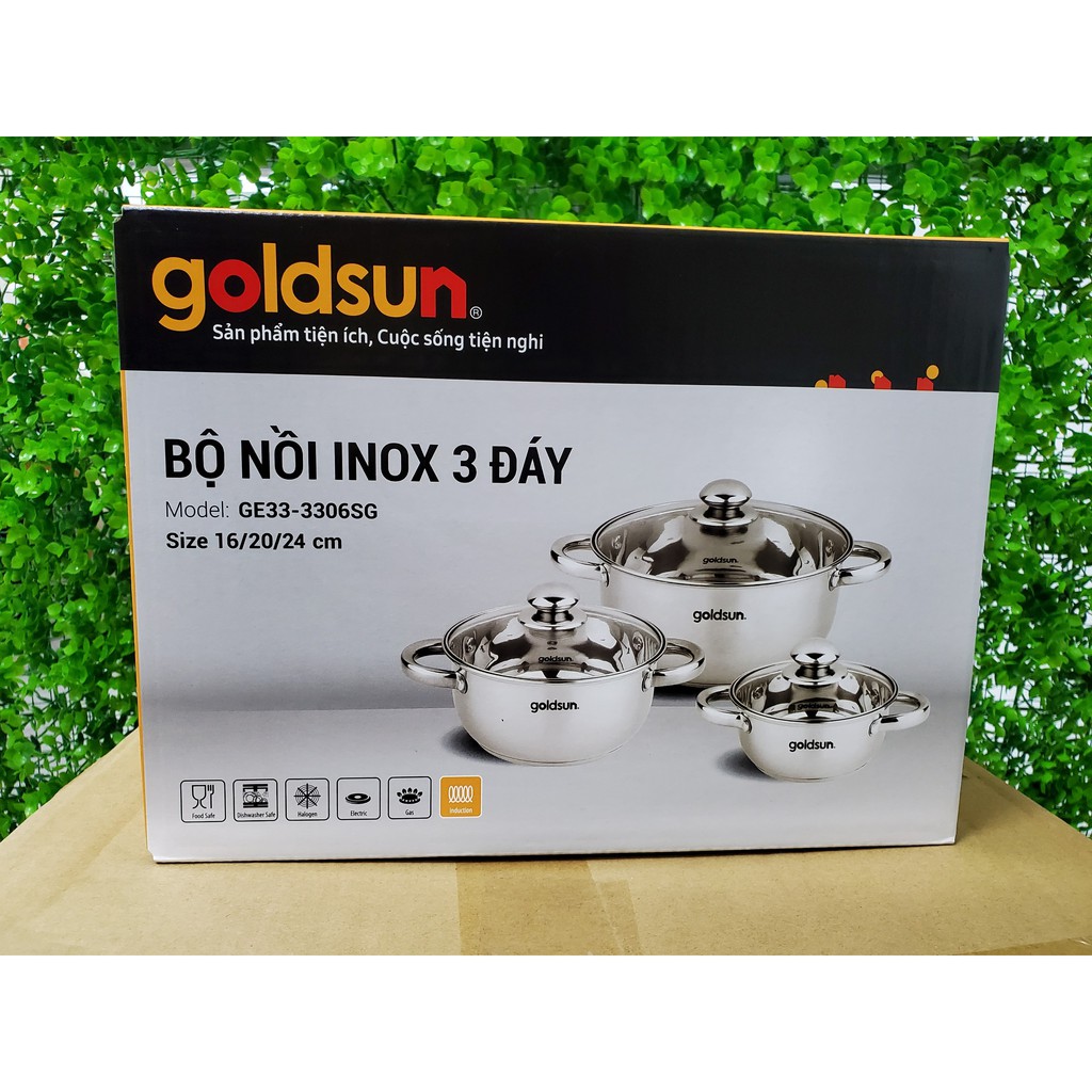 Bộ nồi Inox Goldsun 3 đáy GE-33 3306SG 16CM 20CM 24CM