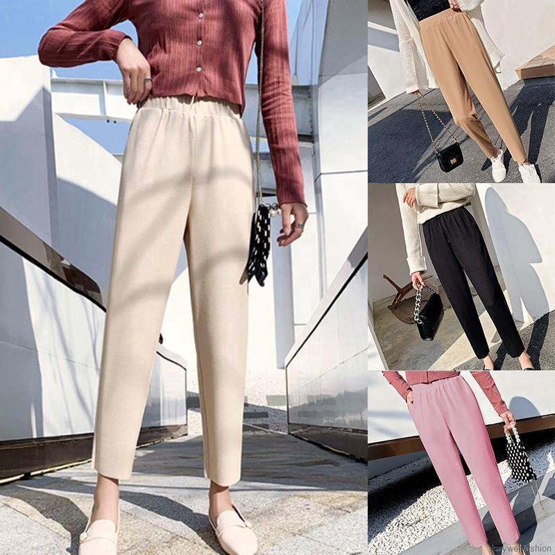 [Baywellfashion]Quần Harem nữ ống rộng màu trơn thời trang