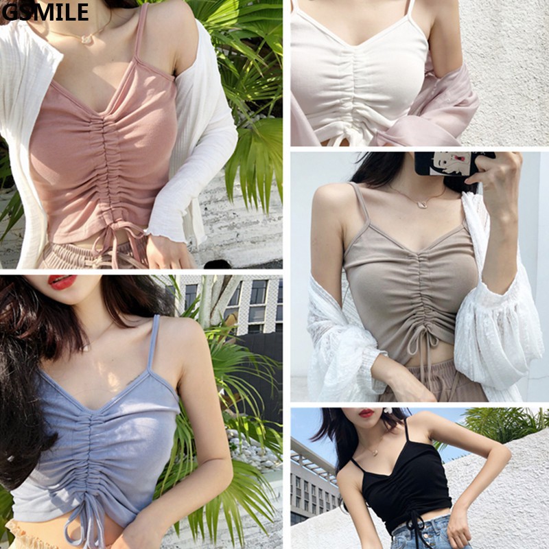 5 Colors Crop Top Women Korean Casual Sexy Solid Color Sling Sleeveless Tops