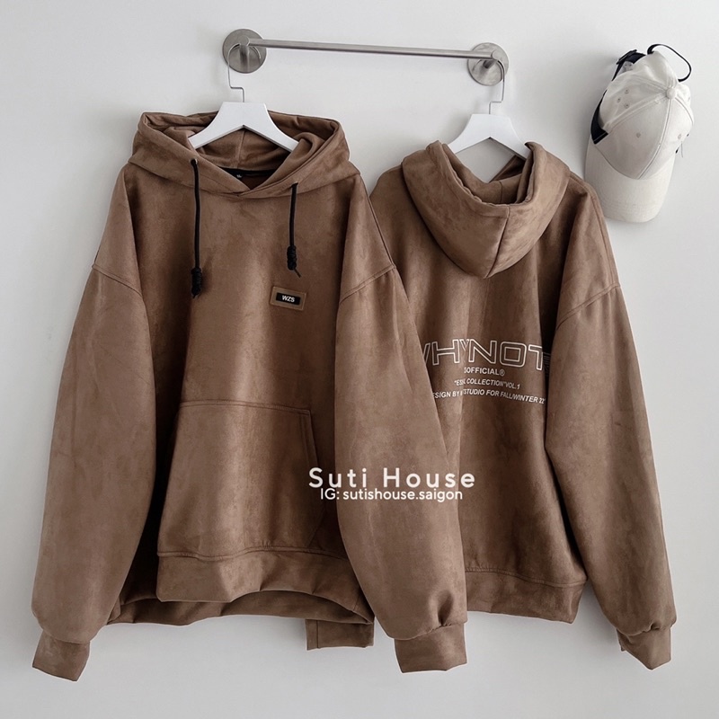Áo Hoodie Da Lộn Không Nhăn WZS màu nâu choco form rộng Unisex - Suti House