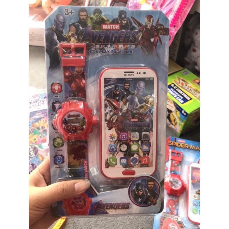 Vỉ đồ chơi đồng hồ máy chiếu kèm điện thoại iphone y hình cho bé 131
