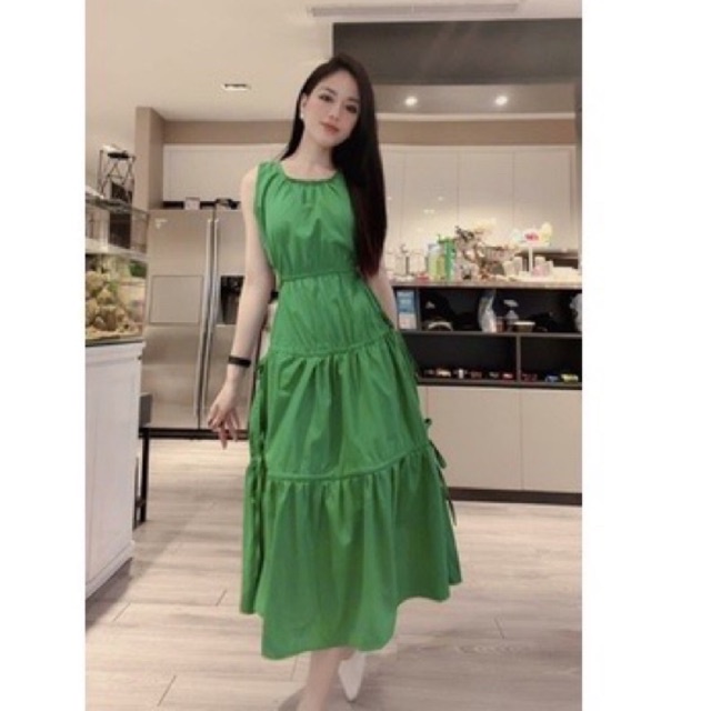 Váy đầm maxi suông sát nách chun khoét eo đính nơ siêu xinh l1 mh yy pl lina om ptp