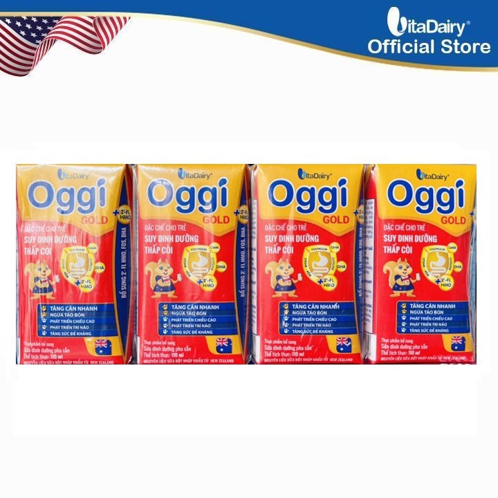 Combo Lốc 4 Hộp Sữa Hộp Pha Sẵn Oggi Suy Dinh Dưỡng Gold 110 ml