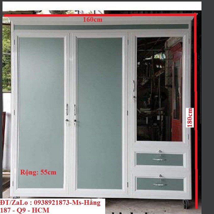 [GÍA SỐC]Tủ nhôm kính quần áo bền đẹp KT: D160xR55xC180cm - TuQAN1618