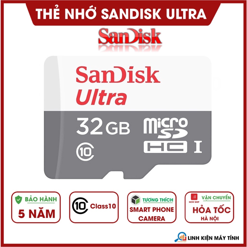 [Giảm giá sốc]Thẻ Nhớ MicroSDHC SanDisk Ultra 32GB Upto 80MB/S - Cam kết hàng chất lượng - Bảo hành 5 năm !!!!