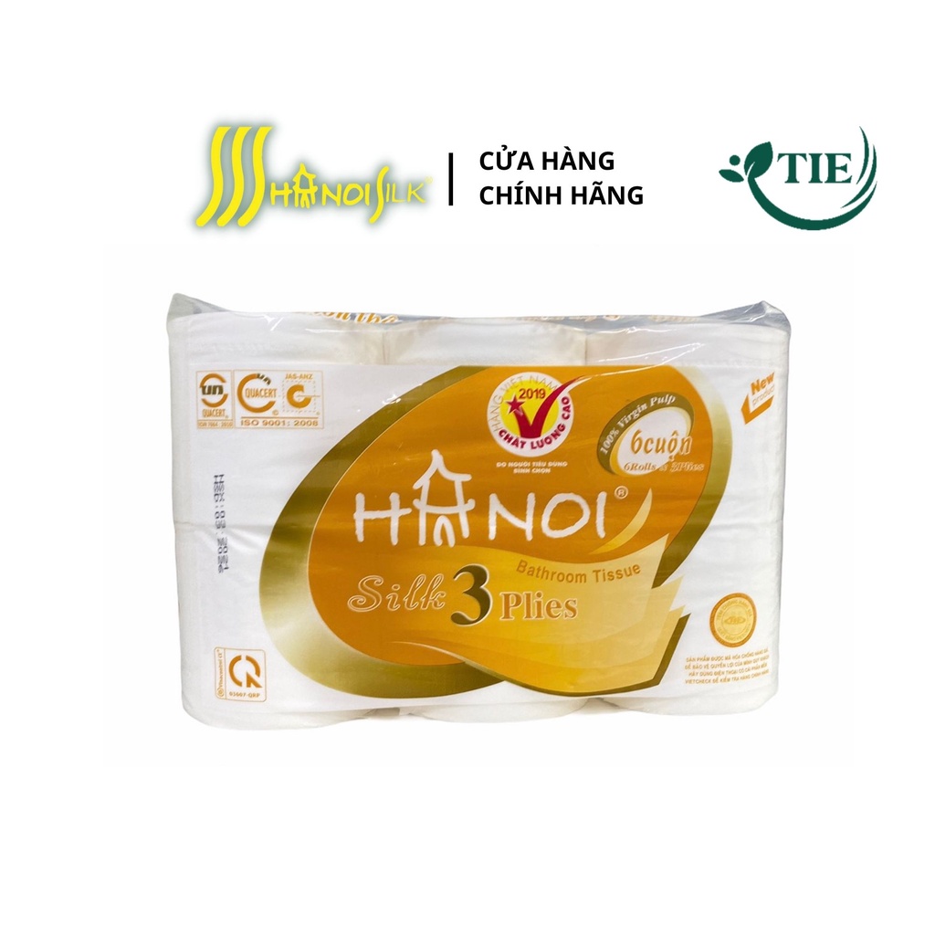 Giấy Vệ Sinh Hà Nội Silk 3 Lớp 1.1kg 6 Cuộn Không Lõi Mềm Mịn Tan Nhanh Trong Nước