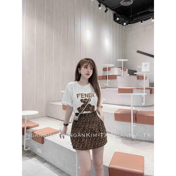 [Shop bigsize nữ 50kg đến 90kg] Set áo thun GẤU mix chân váy chữ A năng động trẻ trung