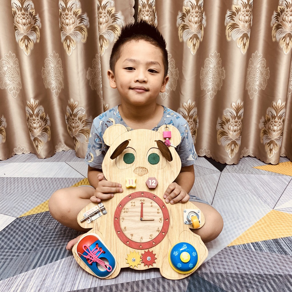 Đồ Chơi Gỗ,Bảng Bận Rộn Busy Board Gấu Con Ngộ Nghĩnh Giúp Bé Phát Triển Toàn Diện