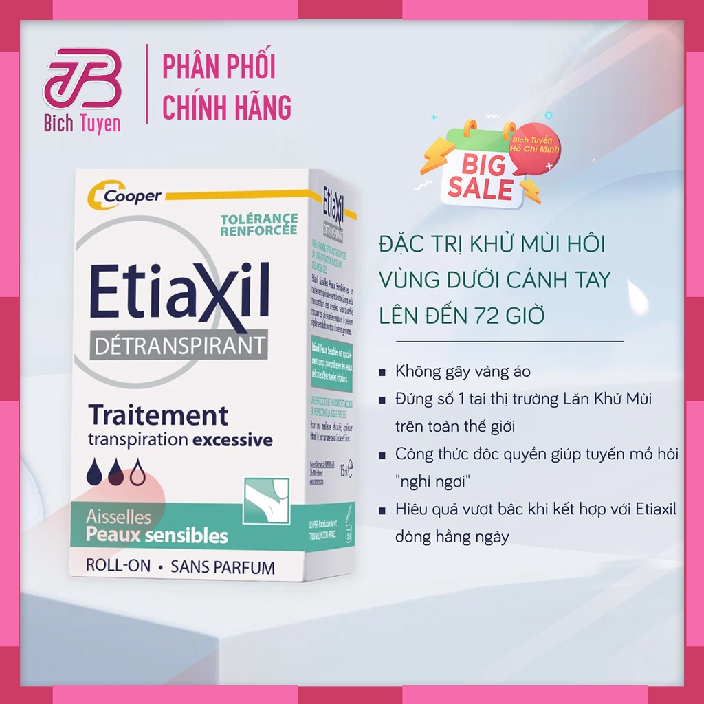 Lăn Khử Mùi ETIAXIL - Lăn Nách Extiaxil Khử Mùi Cơ Thể Hiệu Quả Suốt 72h Dành Cho Da Nhạy Cảm - 15ml