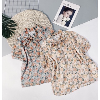 Áo hoa 2 lớp cổ nơ