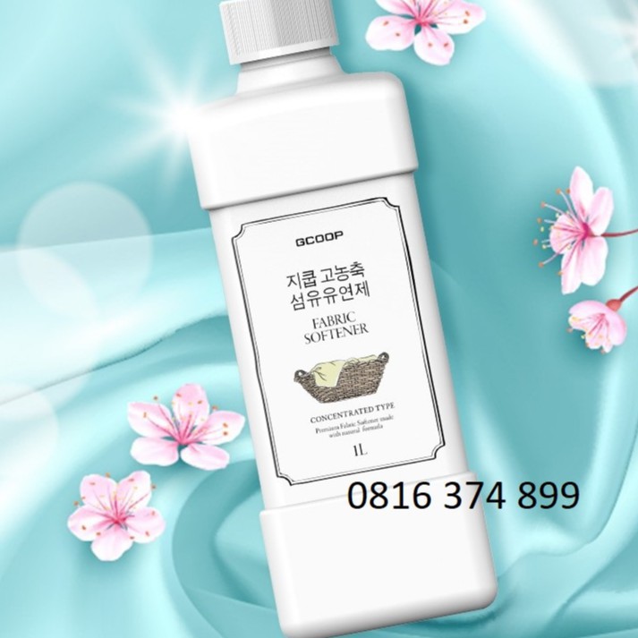 Nước xả vải hữu cơ Hàn Quốc - Đậm đặc siêu tiết kiệm - Chai lớn 1L Fabric Softener
