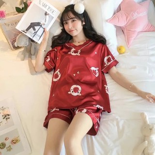Bộ ngủ nữ Bộ ngủ lụa pijama cộc lụa satin xinh